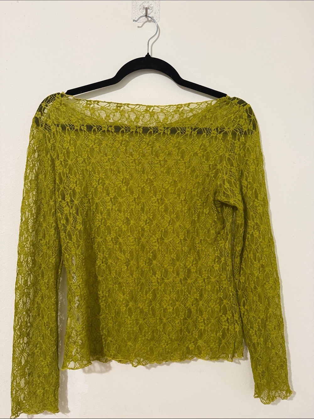 Lace Long Sleeve Top - Olive Green Y2K